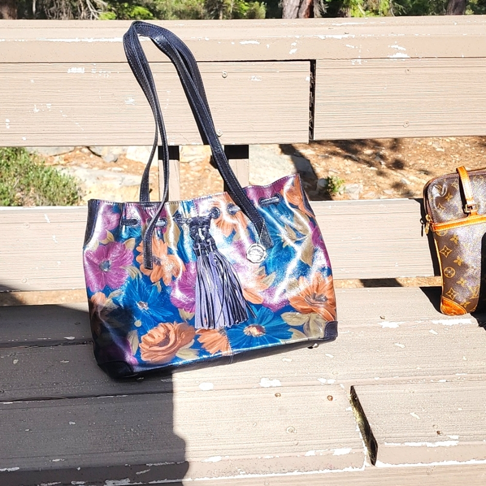 Patricia Nash floral leather drawstring tote
